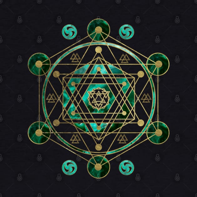 Sacred Geometry Ornament in gold and malachite by Nartissima